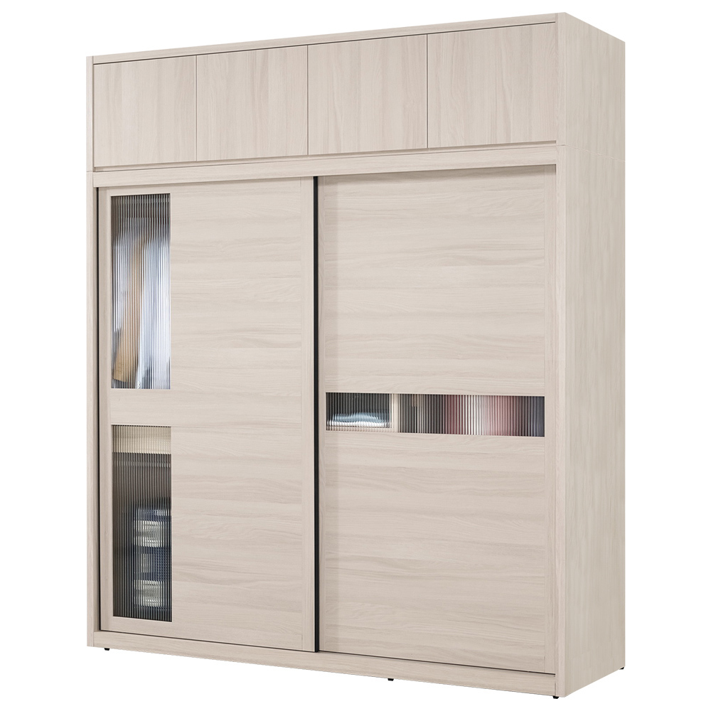 珊卓7尺加高型長虹玻璃衣櫃(推/拉門衣櫃+棉被收納櫃-內附穿衣鏡)