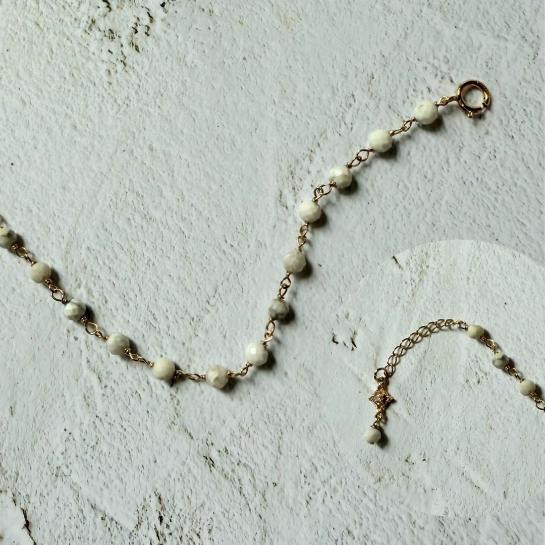 全人手手工繞線手鍊 • 白紋石