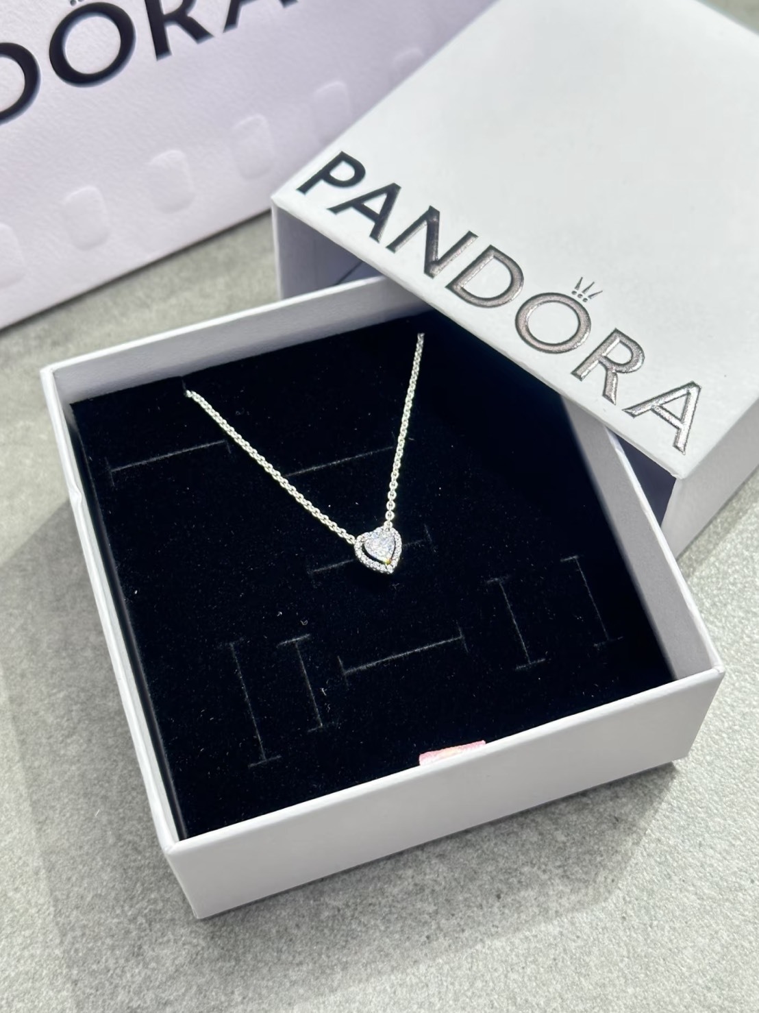 PANDORA 潘多拉 愛心鑽石 925銀 項鍊 398425C01