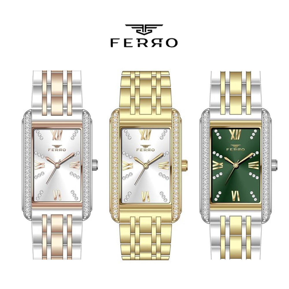 【Ferro 費羅】FL21385AWT 晶鑽時標錶圈 防水30米 雙色 不鏽鋼 女款 手錶