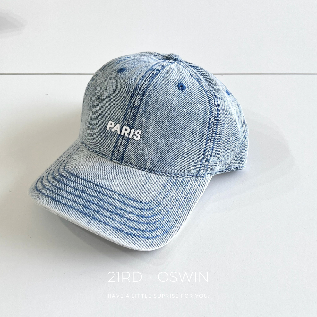 PARIS 字母 水洗刷色 棒球帽
