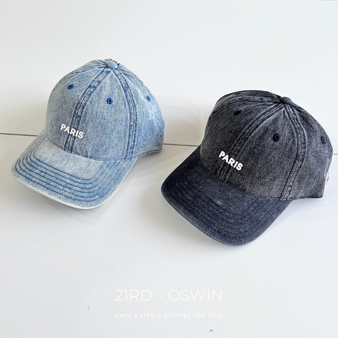 PARIS 字母 水洗刷色 棒球帽