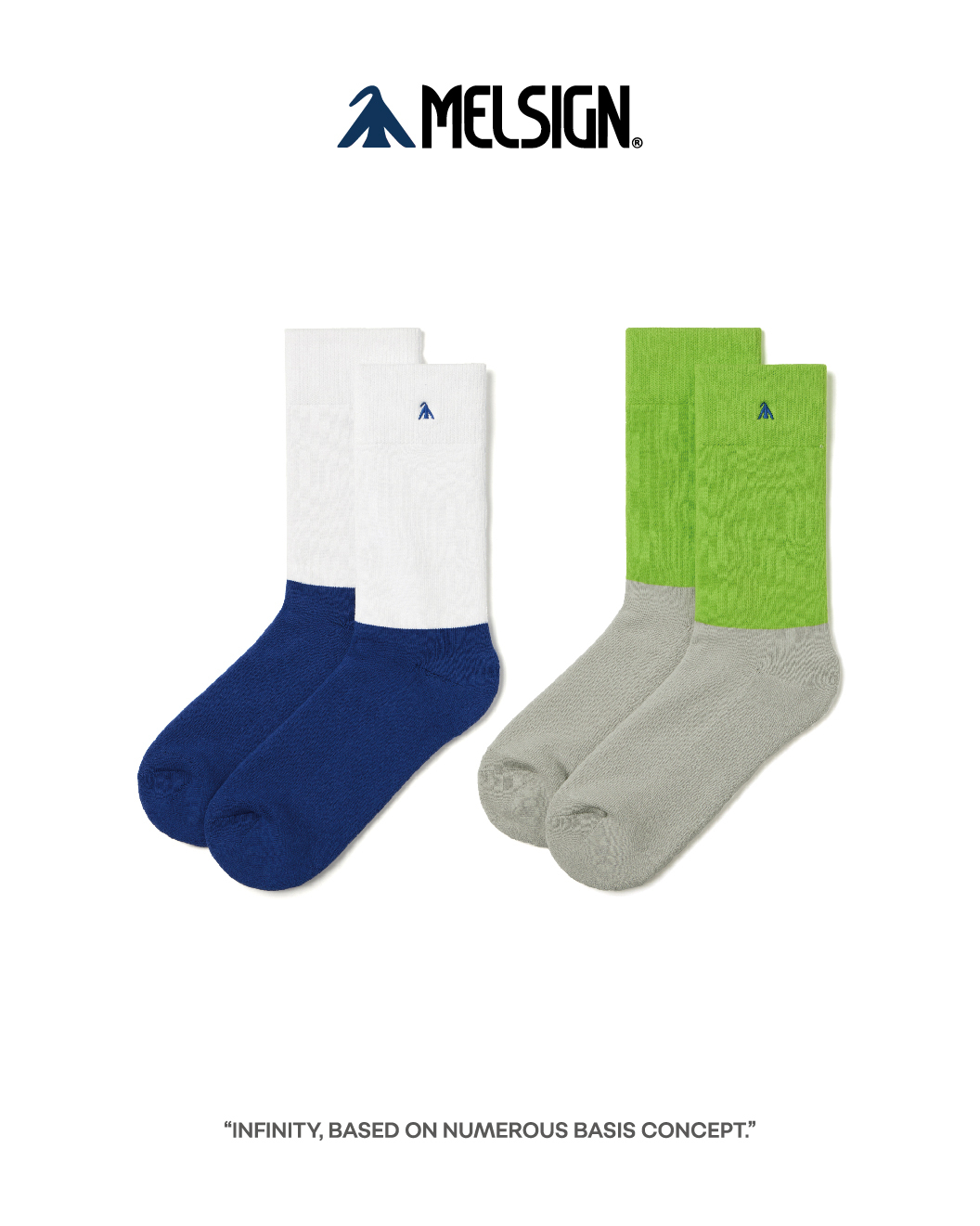 MELSIGN 拼色設計襪子 中筒襪 白藍/綠灰 25 S/S Color Block Socks