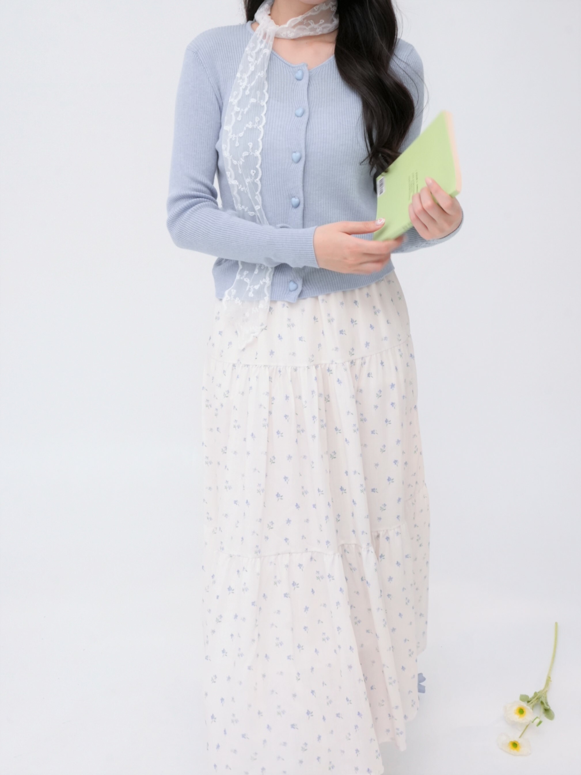 法朵Fado shop｜ 愛心釦坑條紋針織外套 8123005