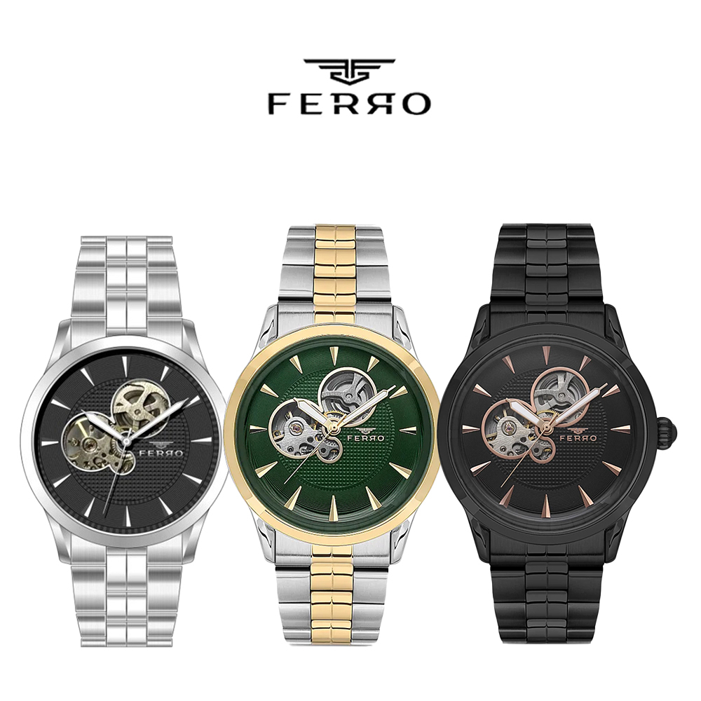 【FERRO 費羅】F31457A 雙面鏤空錶盤 夜光指針 不鏽鋼 自動上鍊 機械 男款 手錶