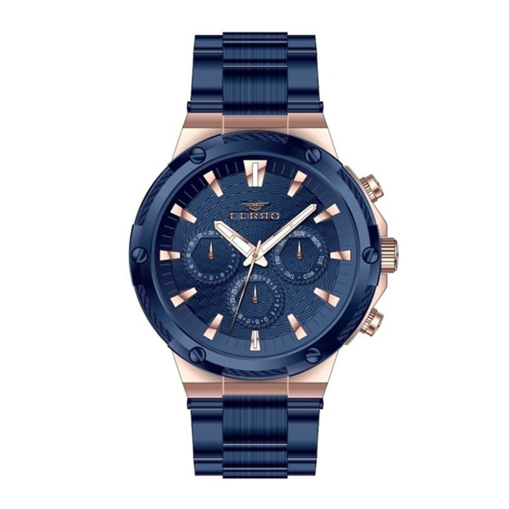 【FERRO 費羅】FM11168AWT 真三眼 防水30米 夜光 不鏽鋼 男款 手錶