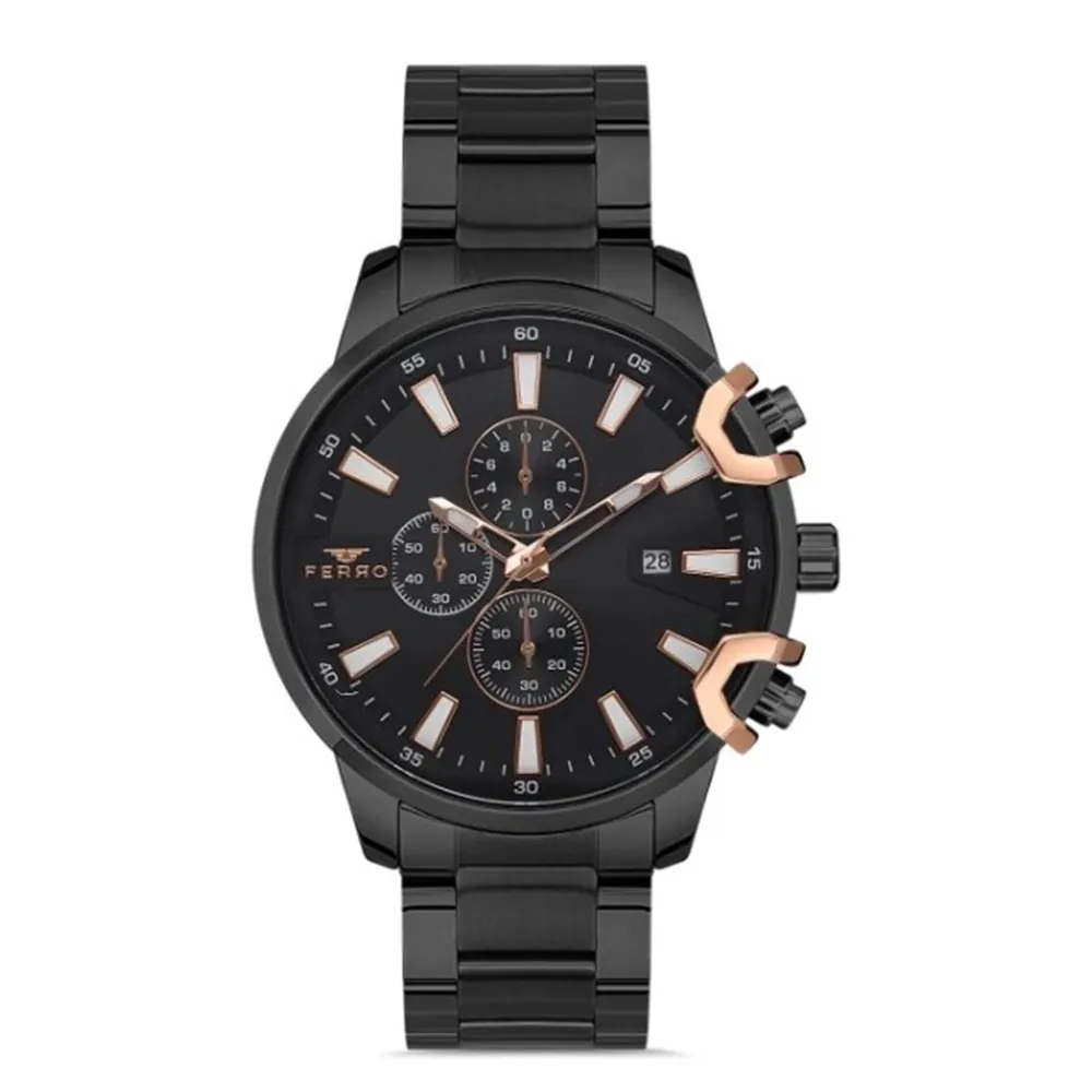 【FERRO 費羅】F40-098 真三眼 日期顯示 防水30米 夜光 不鏽鋼 男款 手錶