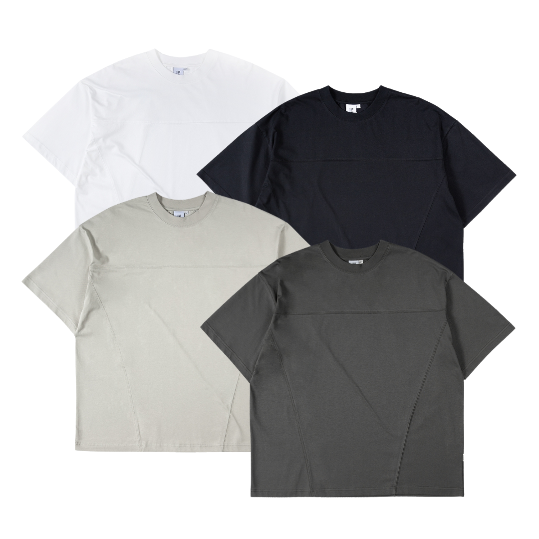 SALE- SORONA 涼感 拼接 剪裁 寬鬆闊型 男生寬鬆 五分袖 短袖 素T【 FUZY 】- S201687