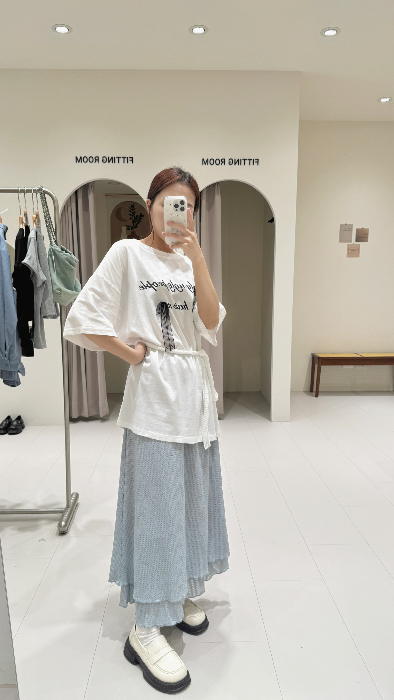 泡泡布雙層後開衩長裙