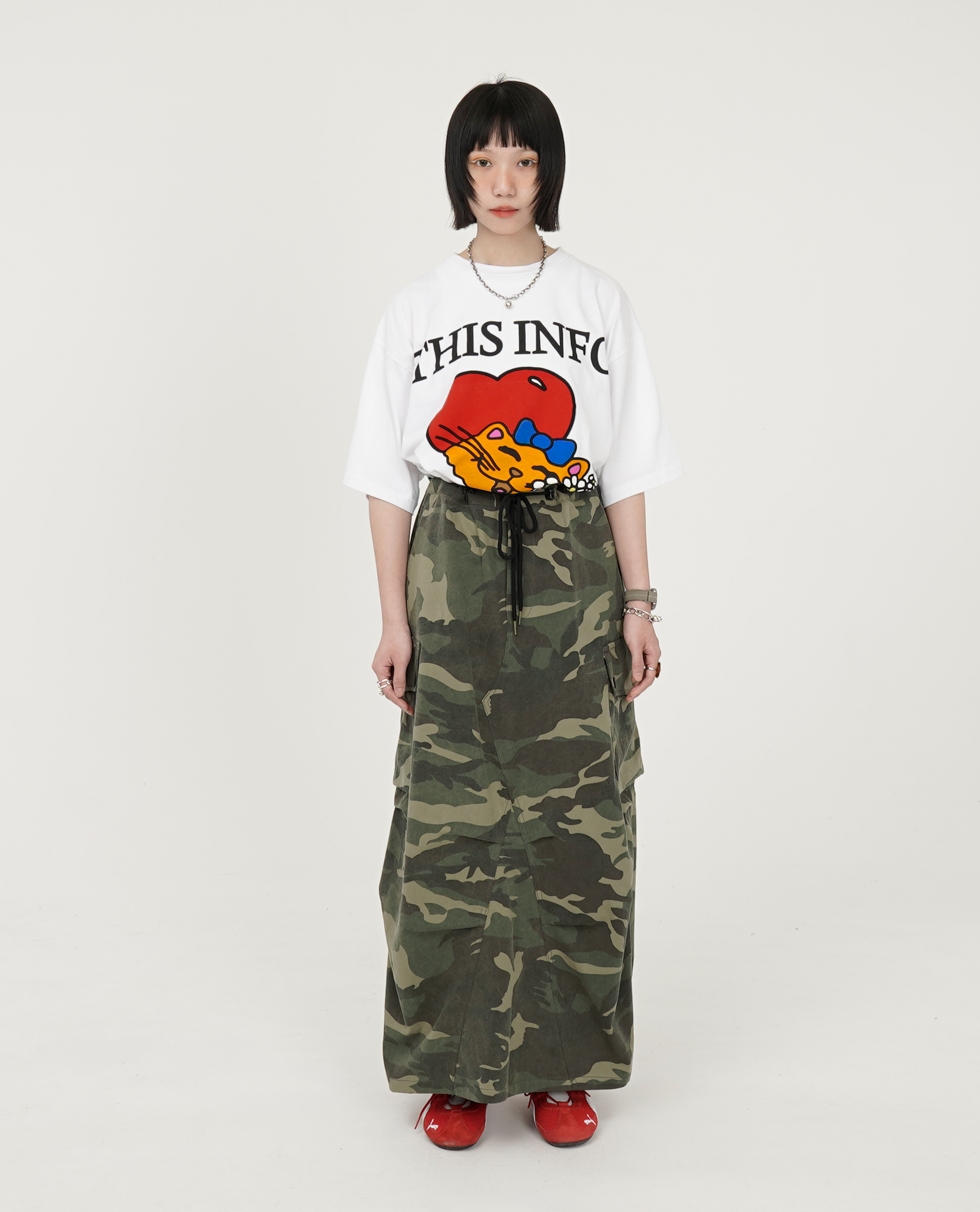 水洗迷彩綁繩工作長裙