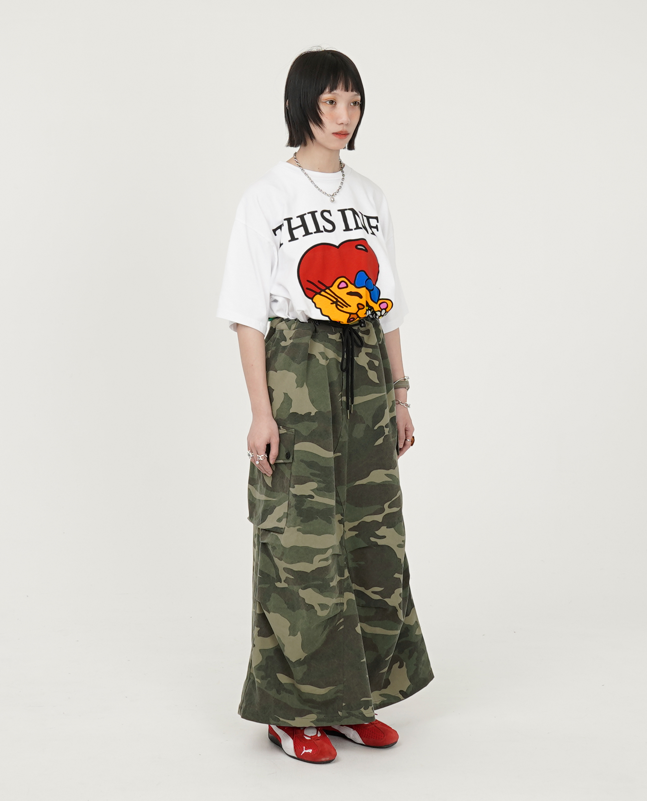 水洗迷彩綁繩工作長裙