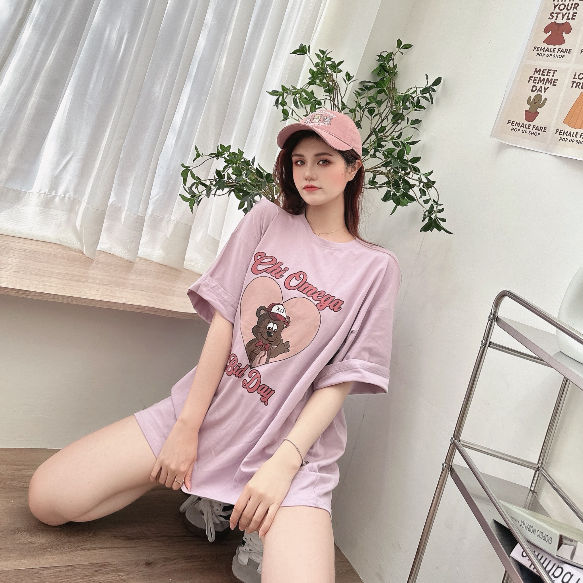 軟萌愛心小熊膠印大TEE/四色