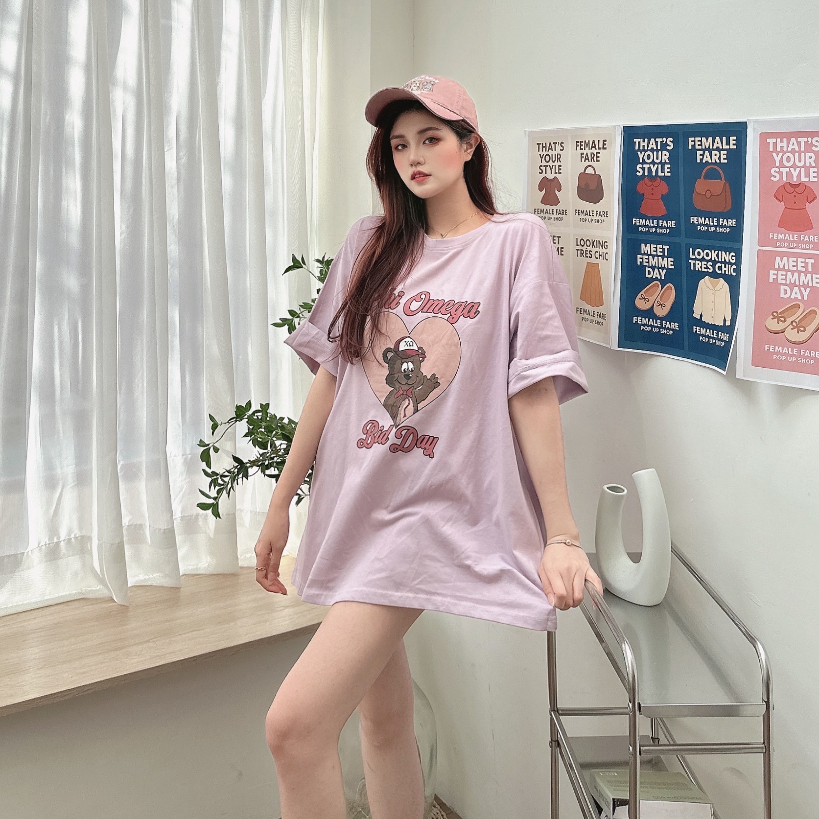 軟萌愛心小熊膠印大TEE/四色