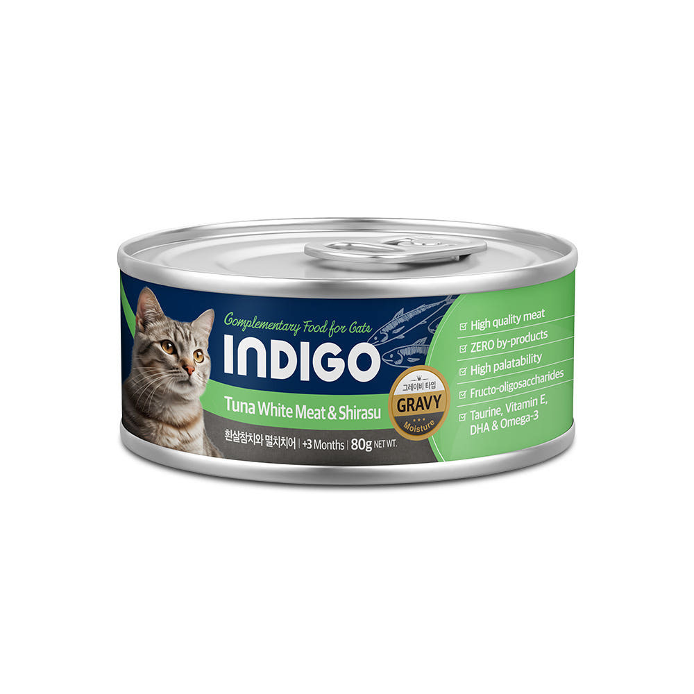 Indigo 韓國5星 益生元主食貓罐 - 白肉吞拿魚&鯷魚 80g  (保護關節)  [綠色]