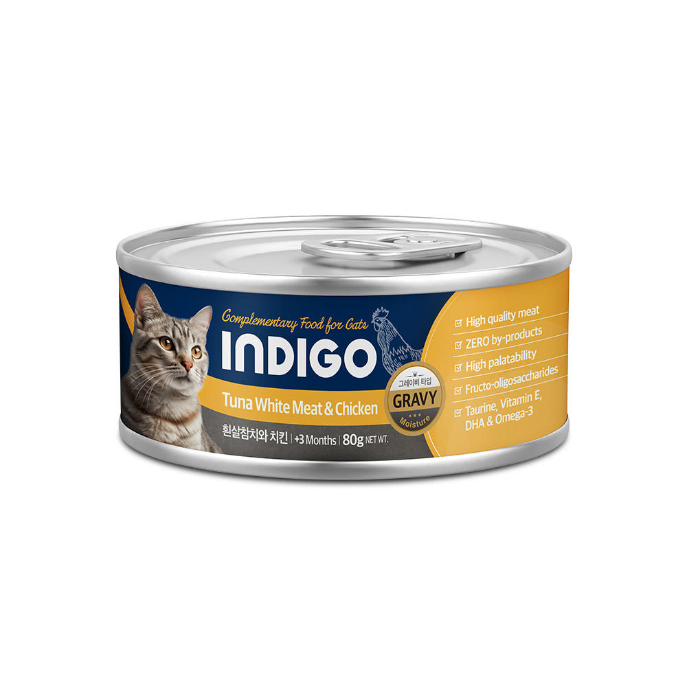 Indigo 韓國5星 益生元主食貓罐 - 白肉吞拿魚&雞肉 80g  (控制體重)  [黃色]