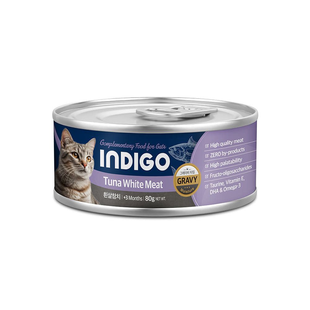 Indigo 韓國5星 益生元主食貓罐 - 白肉吞拿魚 80g  (去除毛球)  [紫色]