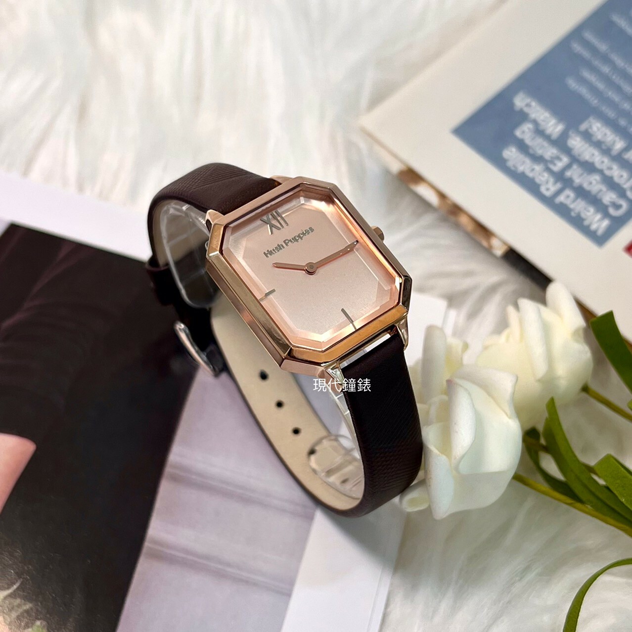 【Hush Puppies】晶礦羅馬皮革女錶 HP.3886L.2505 27.5mm 現代鐘錶