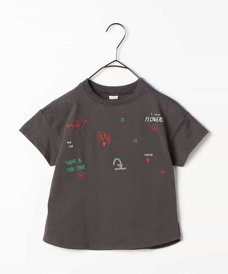 日本 p.premier 手繪塗鴉刺繡 天竺棉短袖上衣 (共2色，110-120與140) P207035