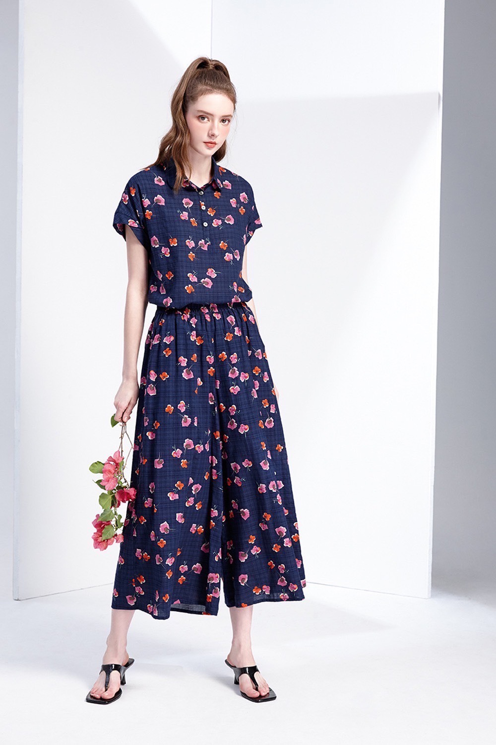 OL韓版優雅印花時尚渡假風修身顯瘦褲裙W6032