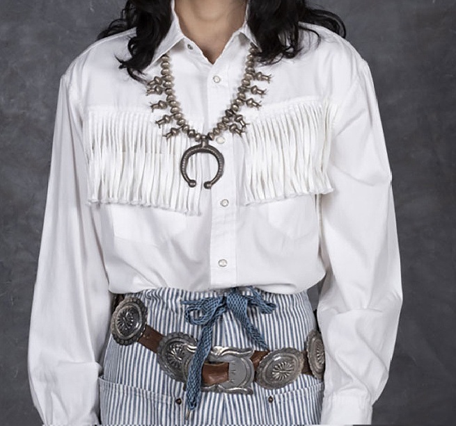 KAPITAL 2025 5.5OZ WHITE DENIM FRINGE HUSKY WESTERN SHIRT L/S - PRE ORDER ITEM (預訂中)