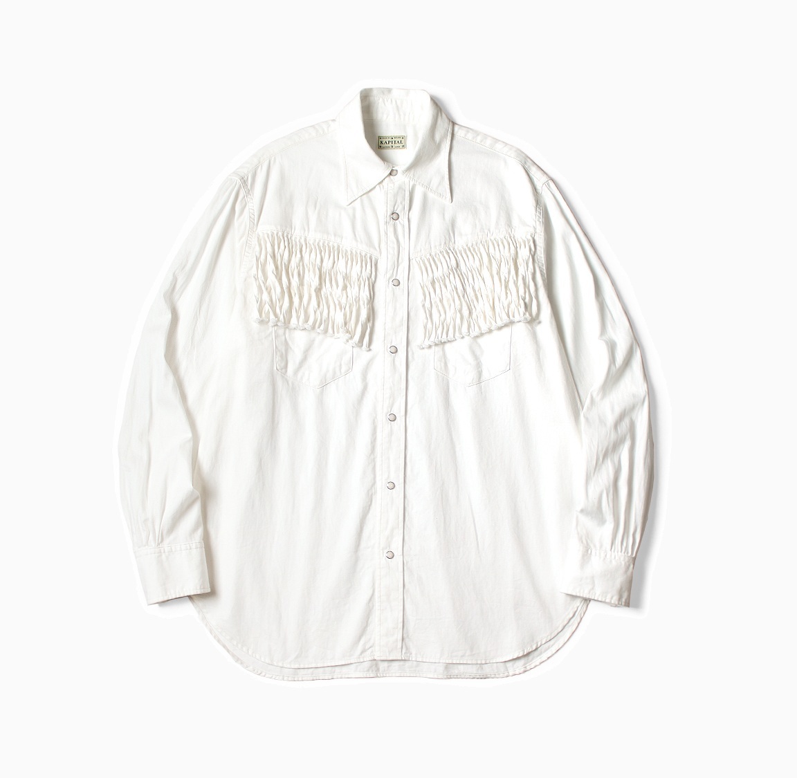 KAPITAL 2025 5.5OZ WHITE DENIM FRINGE HUSKY WESTERN SHIRT L/S - PRE ORDER ITEM (預訂中)