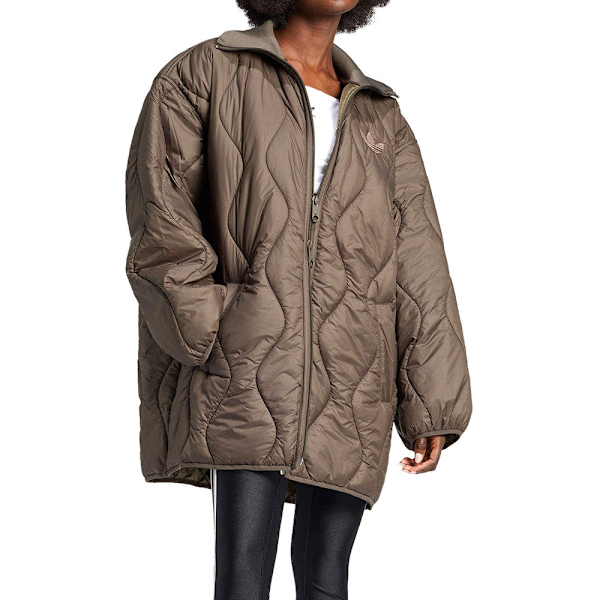 ADIDAS 外套 QUILTED MID 棕綠色 長版 復古 絎縫外套 女 IW5863