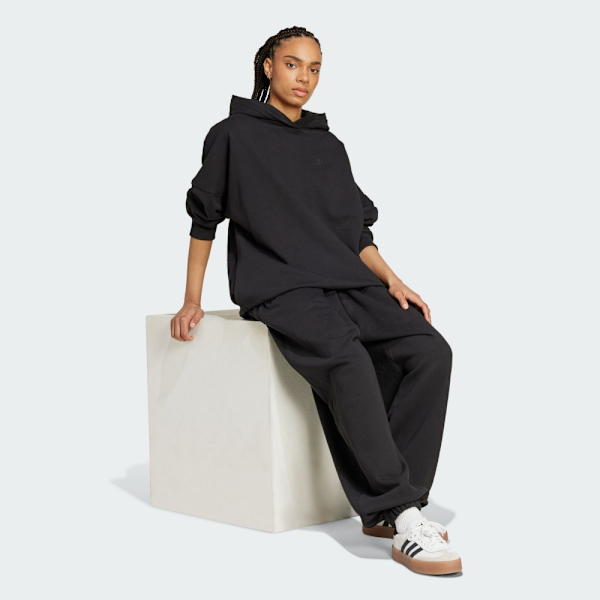 ADIDAS 帽T P ESS OS HOODIE 黑色 三葉草 寬版 長袖 女 IW5746