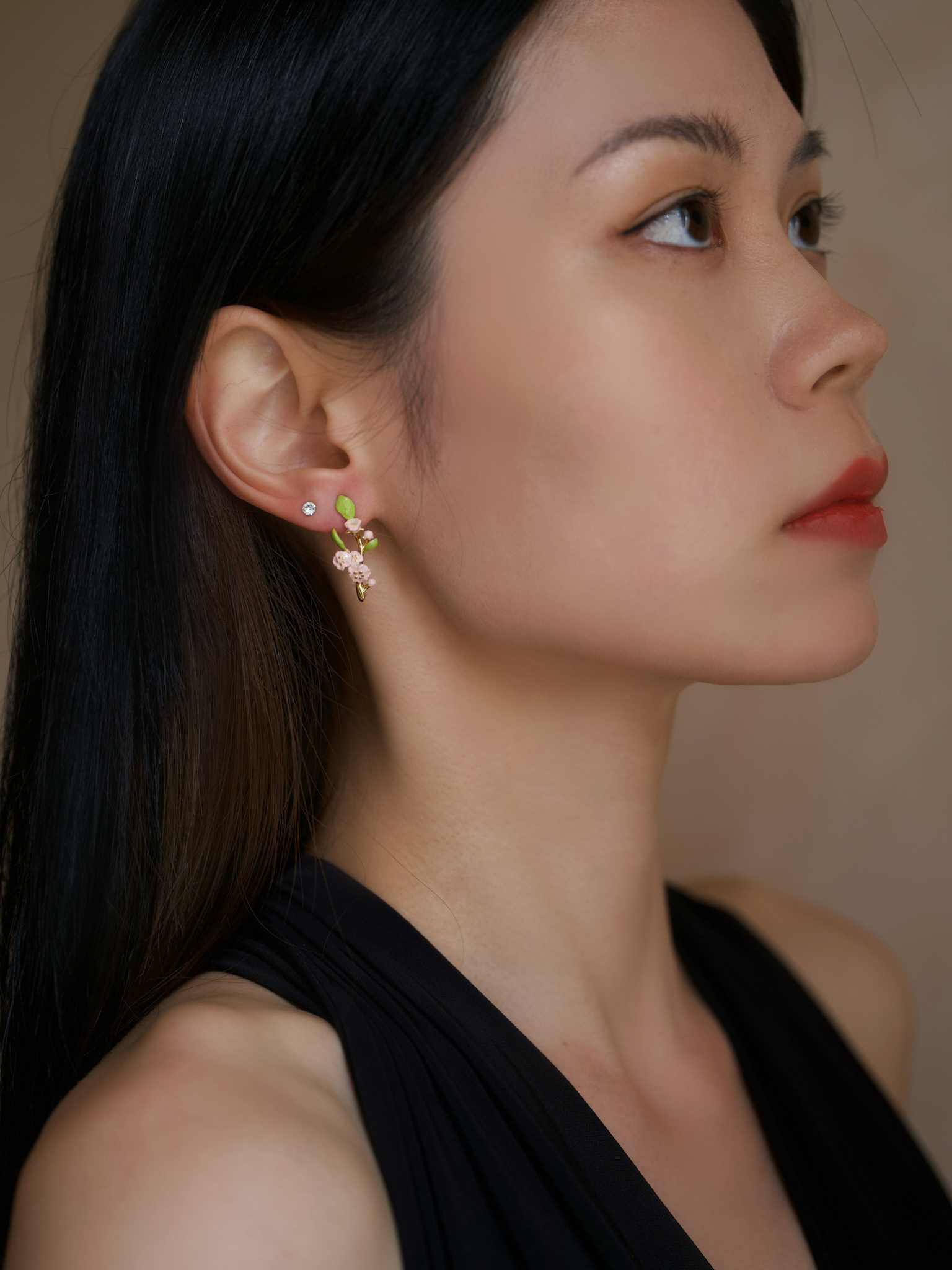 4月-琺瑯誕生花耳環 櫻花&鑽石