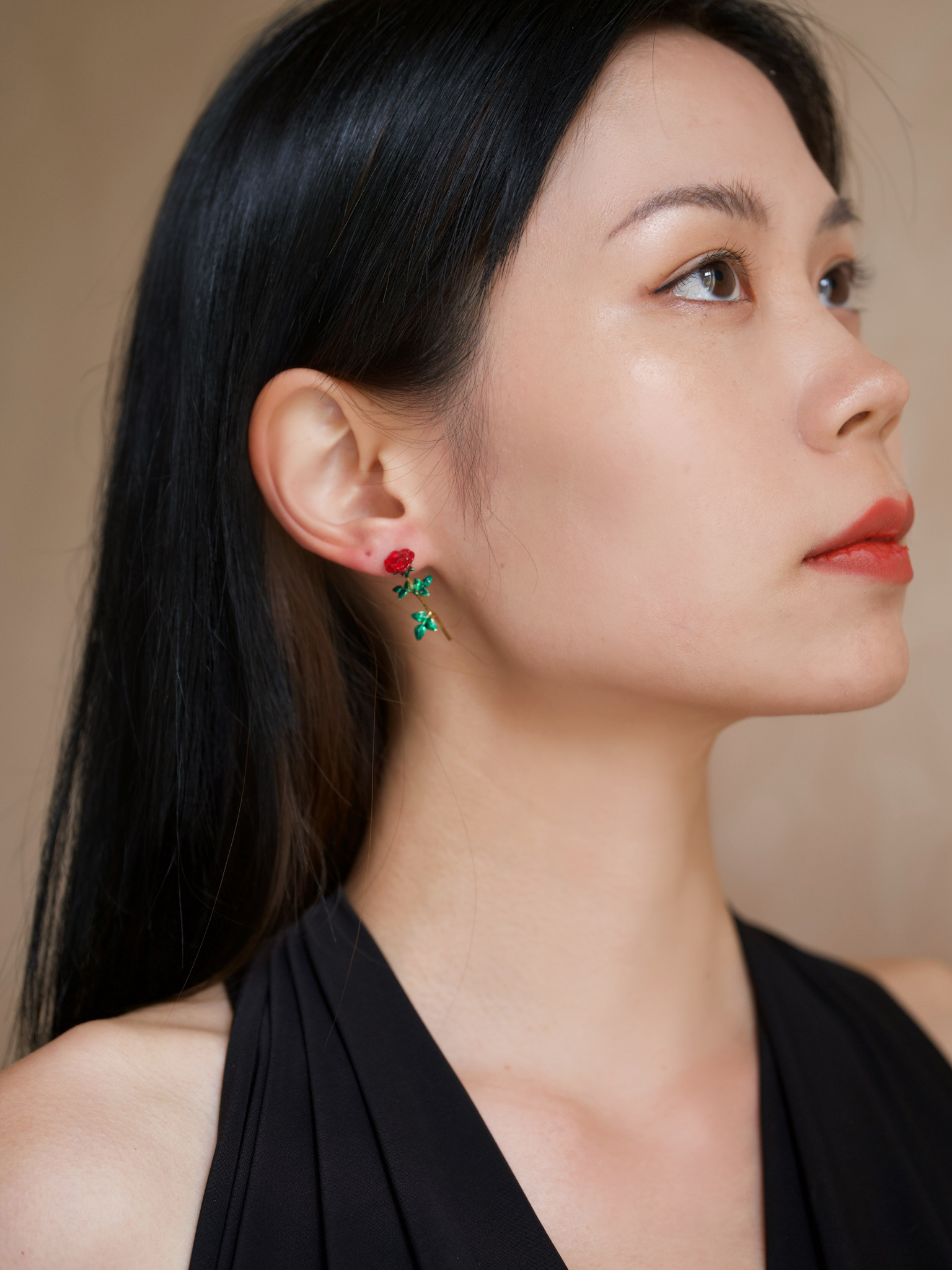 6月-琺瑯誕生花耳環 玫瑰花＆月光石