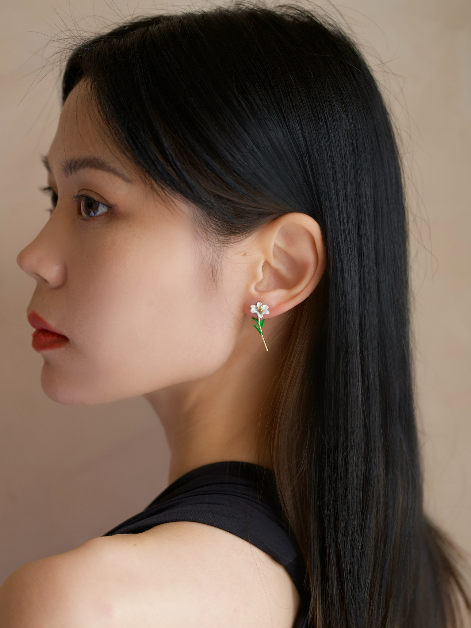 7月-琺瑯誕生花耳環 百合&紅寶石