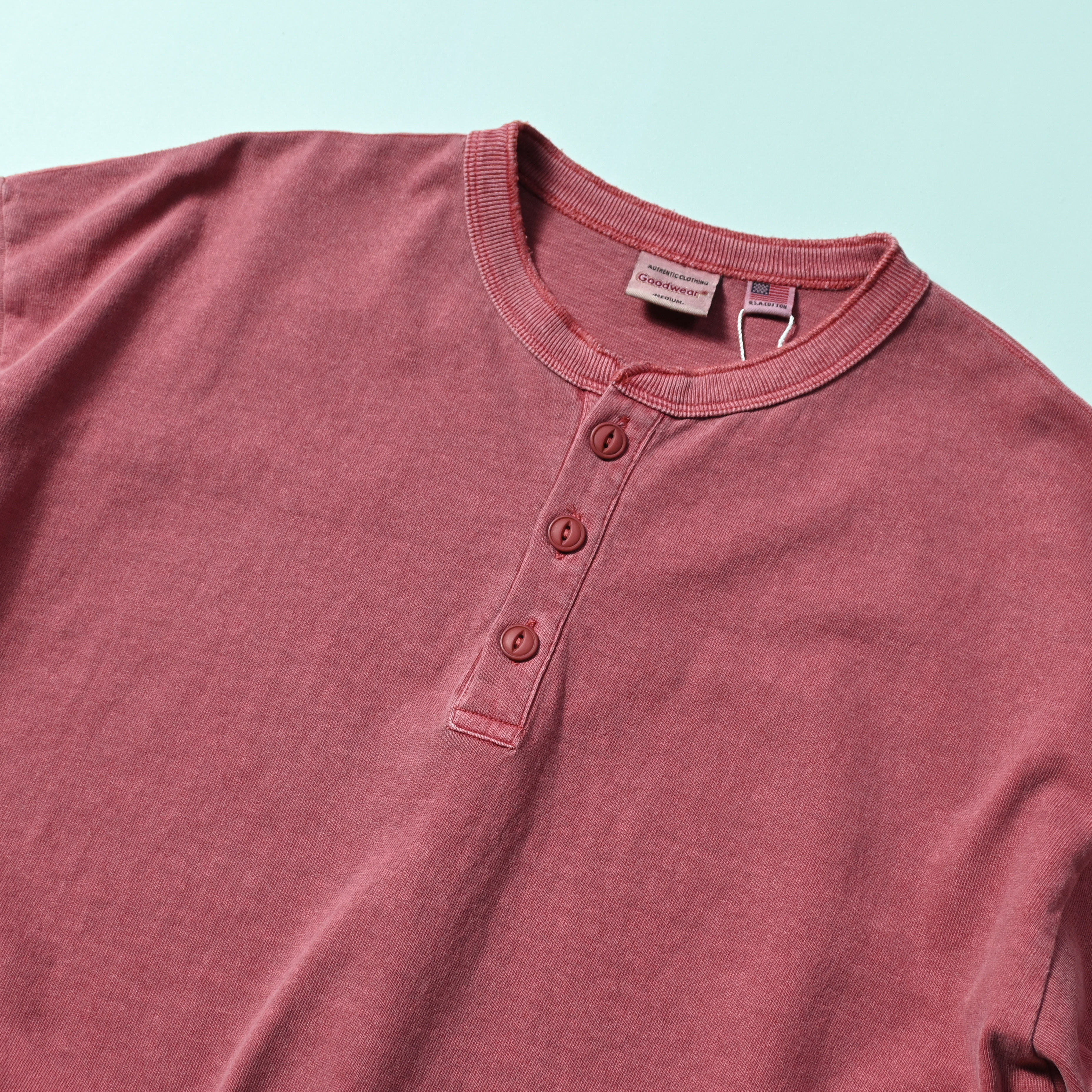 Goodwear Japan USA Cotton Dyed Henley Neck BIG Tee