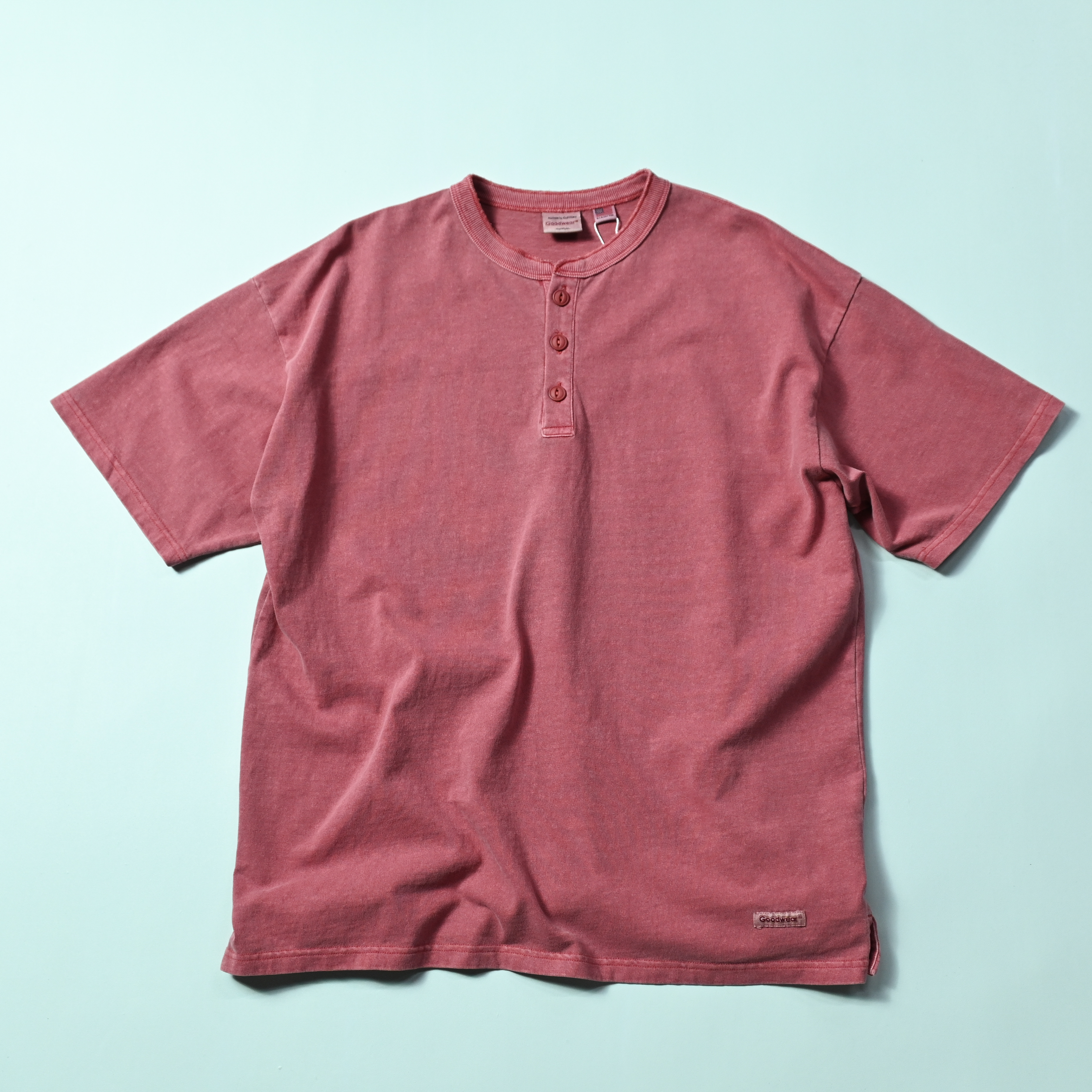Goodwear Japan USA Cotton Dyed Henley Neck BIG Tee