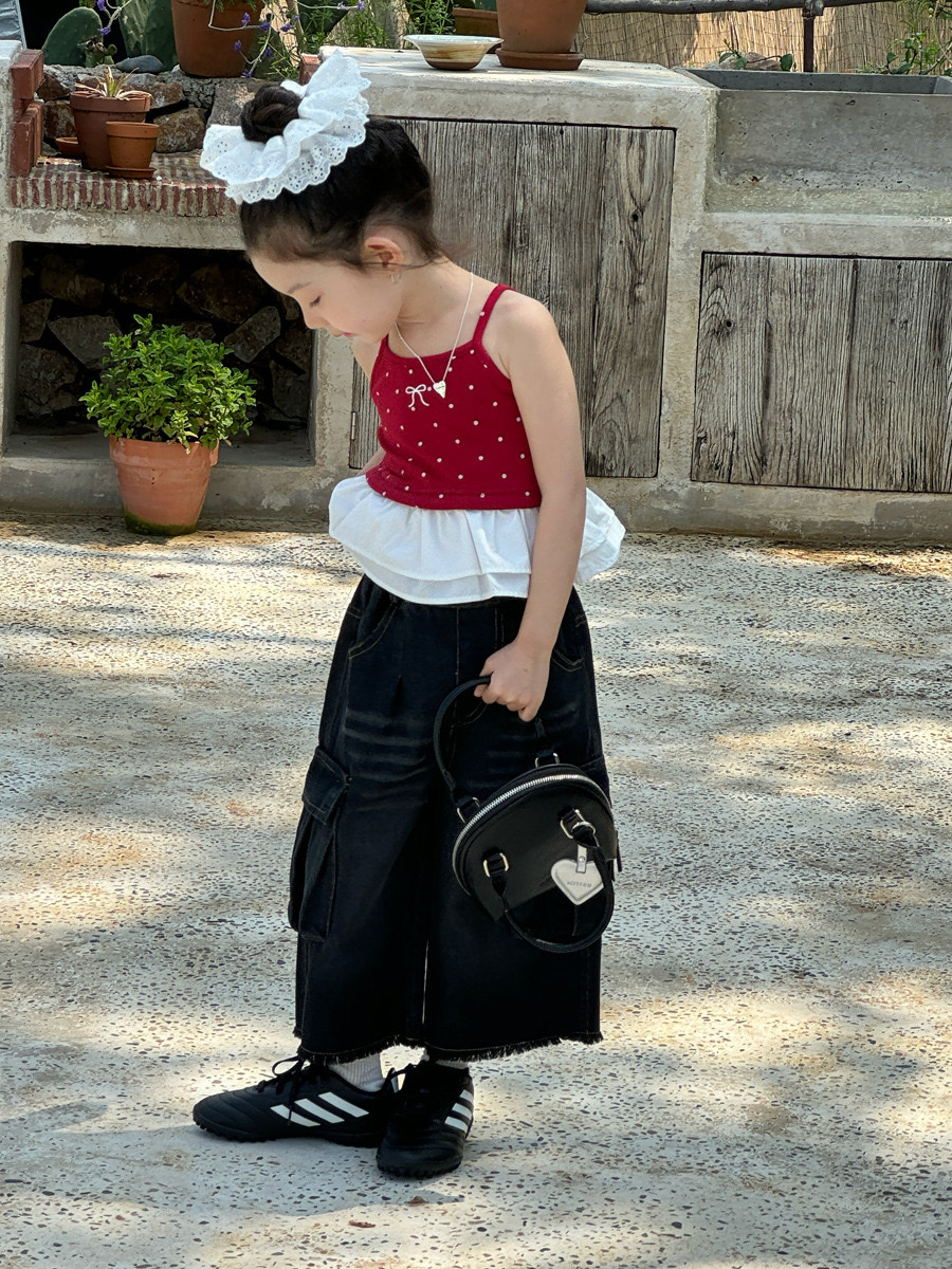 夏季芭蕾紅色波點荷葉邊上衣