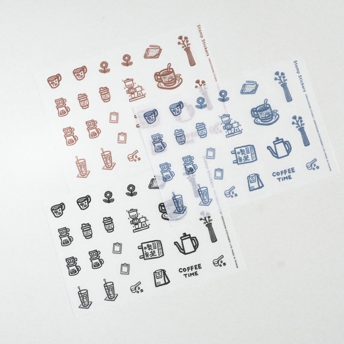 一分之一工作室．膠版印章的和紙貼紙01 黑/深藍/紅棕