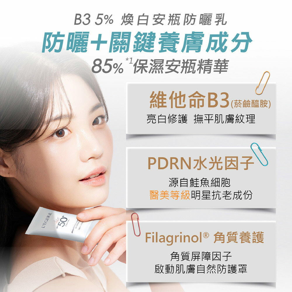 L'EGERE 蘭吉兒｜B3 5%煥白安瓶防曬乳 SPF50+ PA++++ (35ml/支)