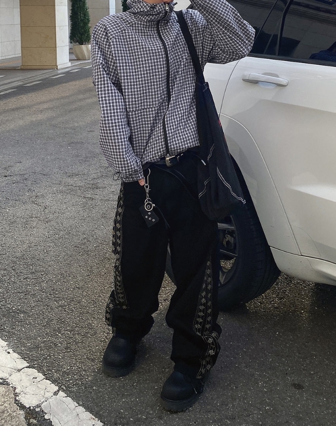 Holy in code 側邊條 高端 刺繡 牛仔褲