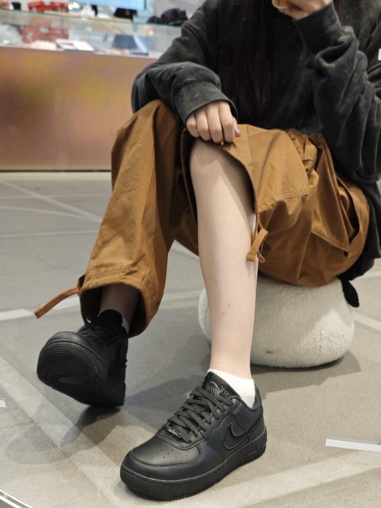 女鞋 NIKE AIR FORCE 1 DANCE 'Off Noir' 全黑 皮革 刺繡勾 休閒鞋【FJ7409-001】BAF1