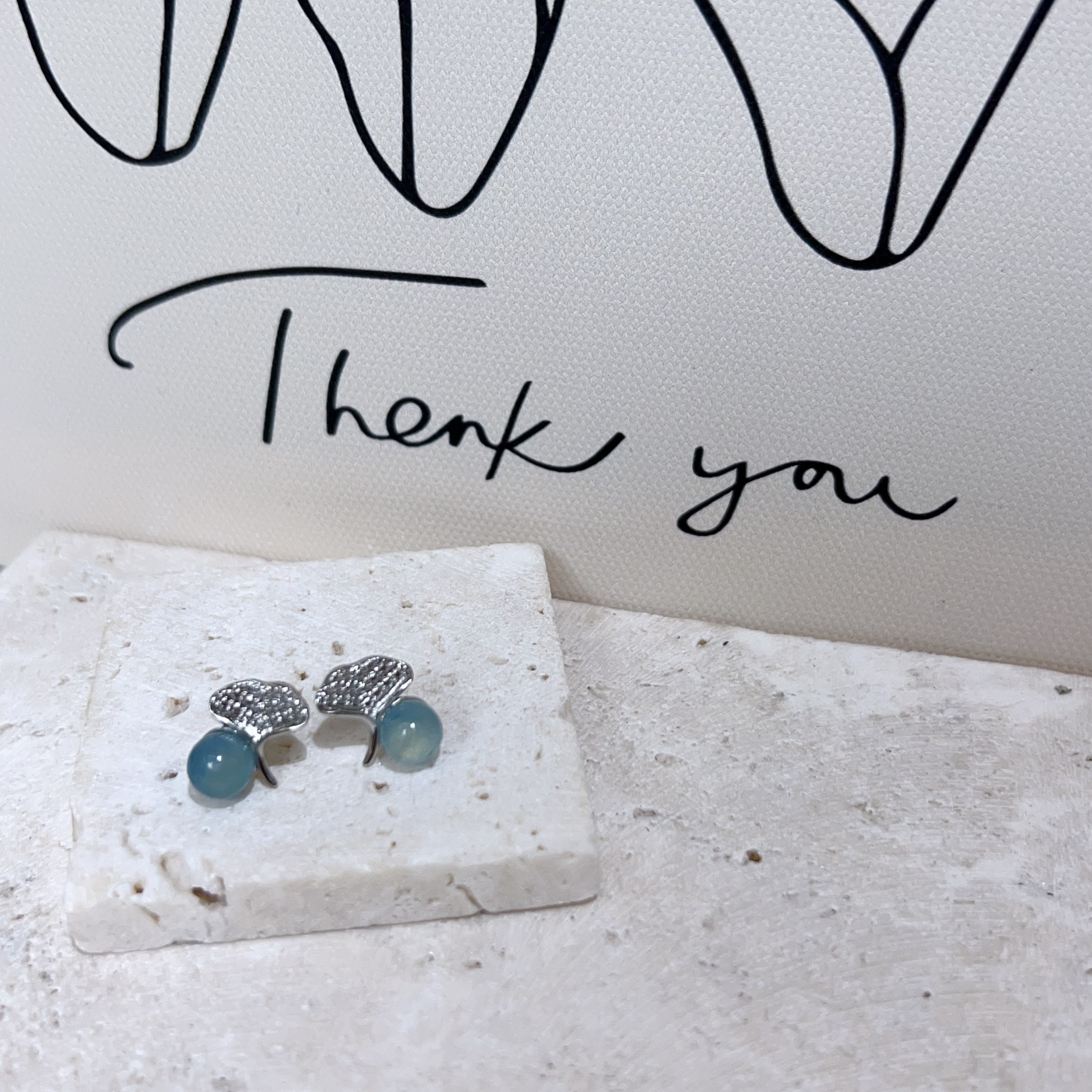 花花海藍寶圓珠耳環