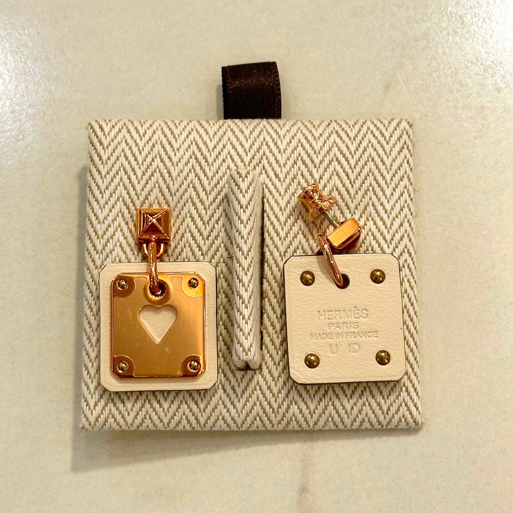 全新HERMES耳環 心心撲克牌(白色x玫瑰金色) As de Coeur Earrings (White x Rose Gold) #BRAND NEW #香榭站正品