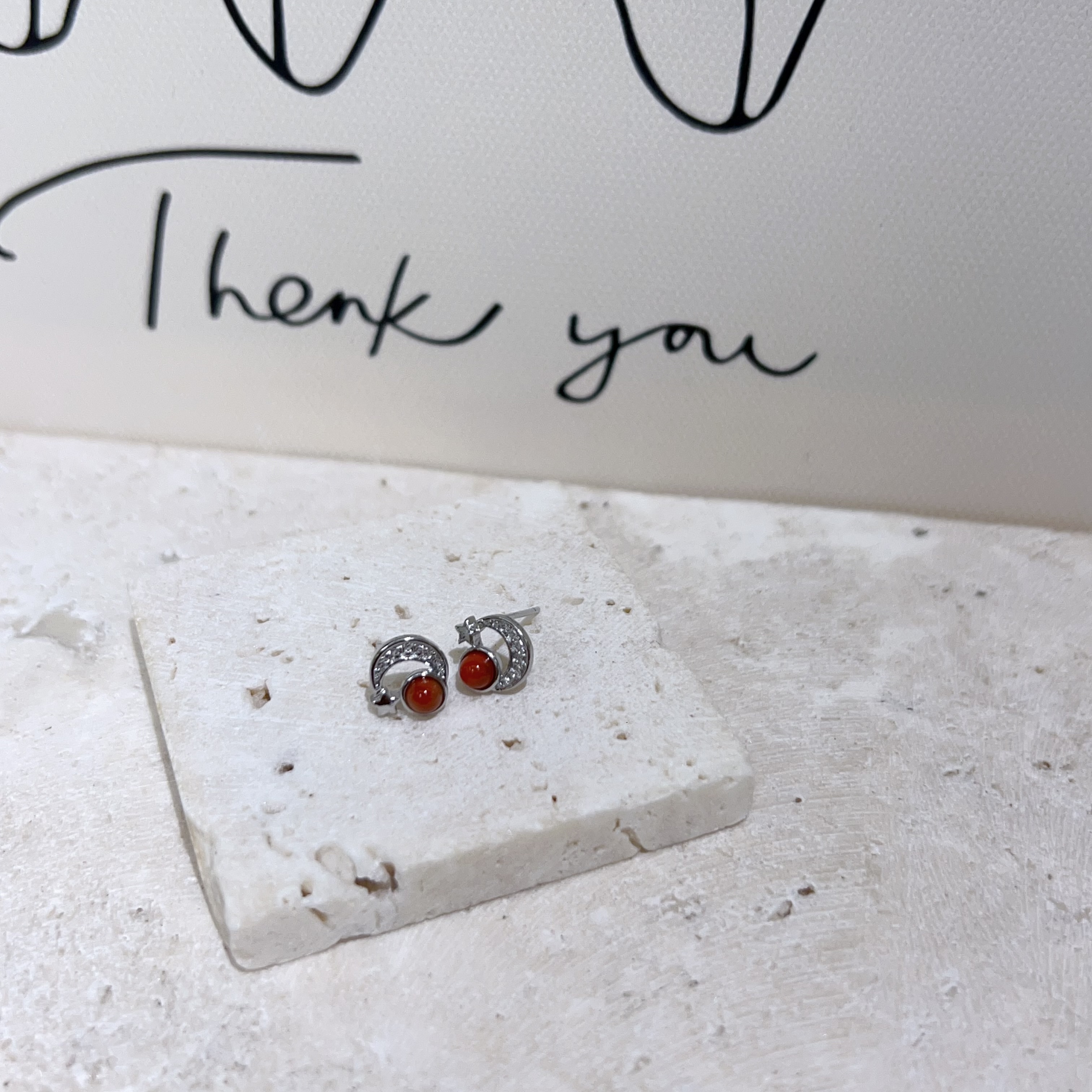 紅瑪瑙月亮耳環