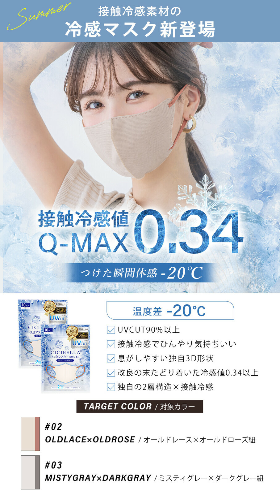 CICIBELLA 快息冷感 3D 立體口罩（10枚裝）2025年新版 買1包$45 買3包$95