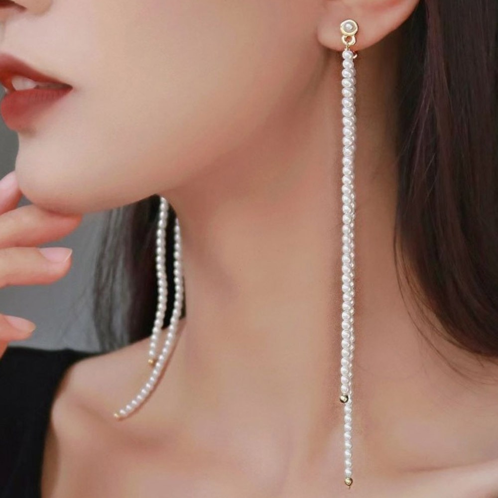 耳環 耳線 珍珠耳環 韓國耳環 小香耳環 流蘇耳環 個性耳環 垂墜耳環 氣質耳環 不對稱耳環 兩用式耳環 禮物 047