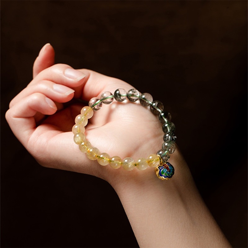 手鍊 手鍊串珠 手串 水晶手鍊 水晶串珠 綠幽靈手鍊 招財手鍊 平安手鍊 金髮晶手串 如意鎖手鏈 佛珠 生日禮物 022