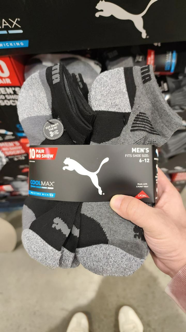 [U] CW PUMA DARK MEN'S NO SHOW SOCKS - 10 PAIRS, BLACK, UCW14 (UCW14)