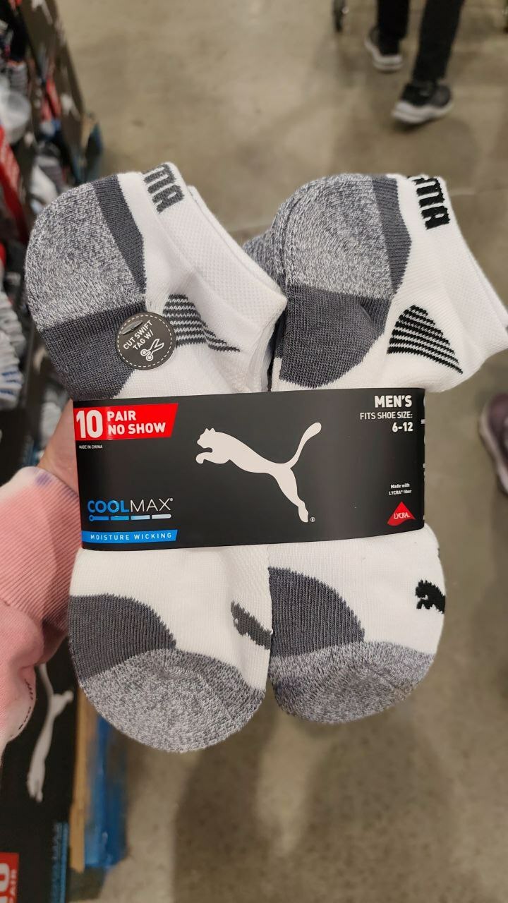 [U] CW PUMA MEN'S NO SHOW SOCKS - 10 PAIRS, WHITE, UCW16 (UCW16)