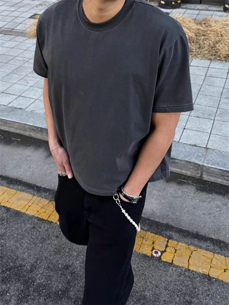 高密度15支純色水洗圓領T恤