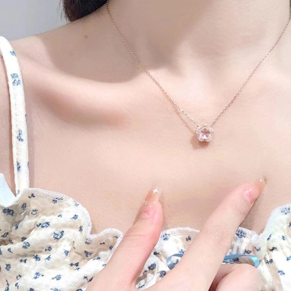 純銀項鍊 項鏈 鎖骨鏈 水晶項鍊 粉水晶 小花項鍊 玫瑰金項鍊 鑽石項鍊 閨蜜項鍊 韓國項鍊 櫻花項鍊 生日禮物 096