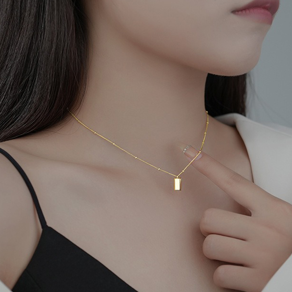 純銀項鍊 銀飾 銀鍊 金磚項鍊 鎖骨鏈 女生項鍊 招財項鍊 金色項鍊 銀項鍊 韓國項鍊 小飾品 小禮物 女生禮物 093