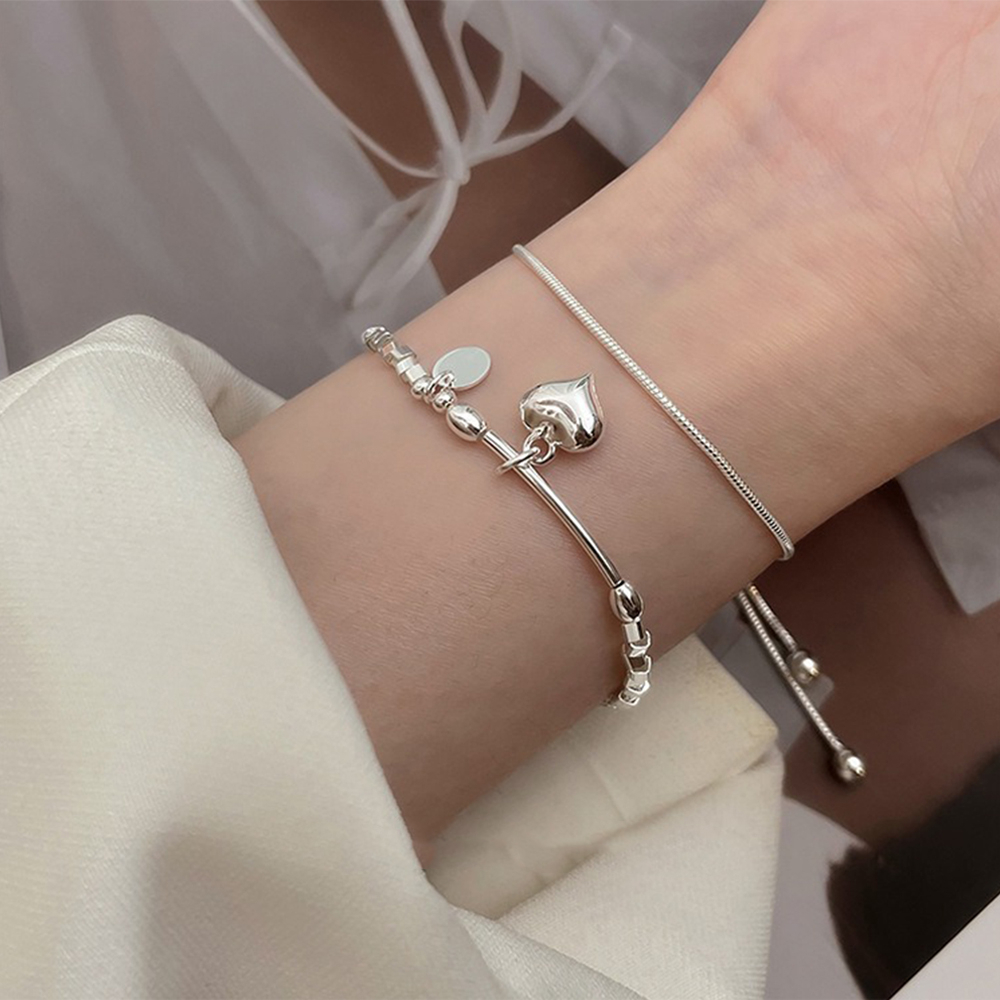 手鍊 首飾配件 純銀手鍊 愛心手鏈 純銀手環 閨蜜手鍊 銀手鍊 冷淡風 Y2K 高質感手鍊 送禮 韓系穿搭 087