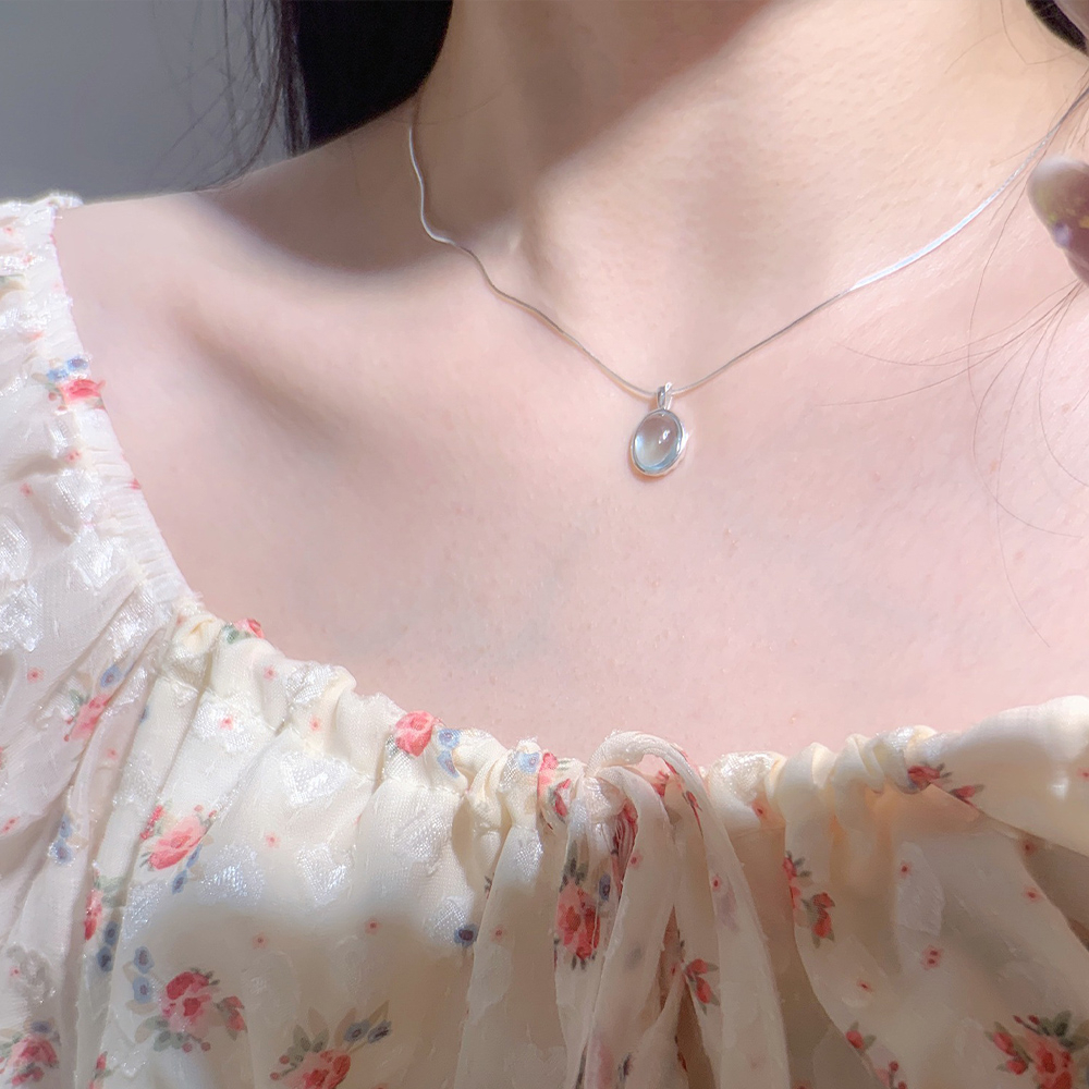 S925純銀項鍊 項鍊 短鍊 橢圓項鍊 水滴鎖骨鏈 水滴項鍊 藍色項鍊 蛇骨鍊 閨蜜項鍊 情人節禮物 閨蜜禮物 085